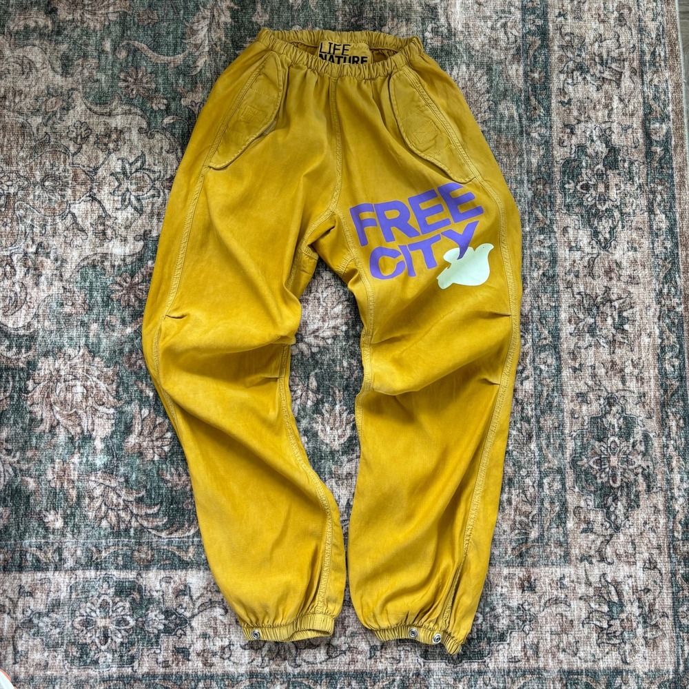 Freecity Flap Snap Pants XS Yellow Cotton Airjump Karate Sail Drawstring Satin